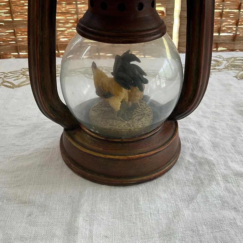 Rustic Farmhouse Rooster Hen‎ Decorative Lantern Glass Globe Figurine BA1089